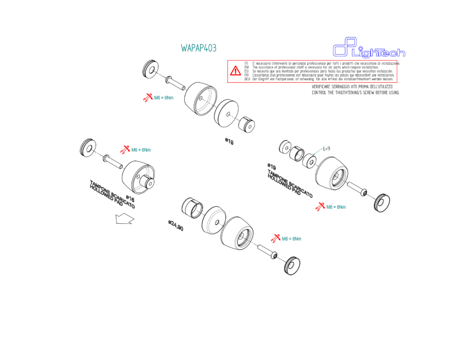 Lightech red wheel axle sliders WAPAP403 for Rsv4 and Tuono V4 from 2022