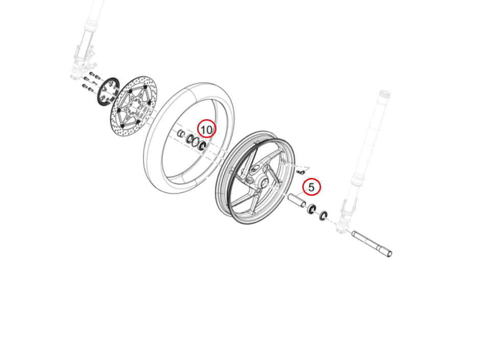 Spacer and Retaining Ring – Front Wheel Aprilia RS457